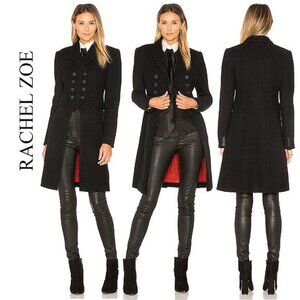 💥SPECTACULAR!💥RACHEL ZOE Alicia Tuxedo 100% Tailored Wool & Silk Black Peacoat